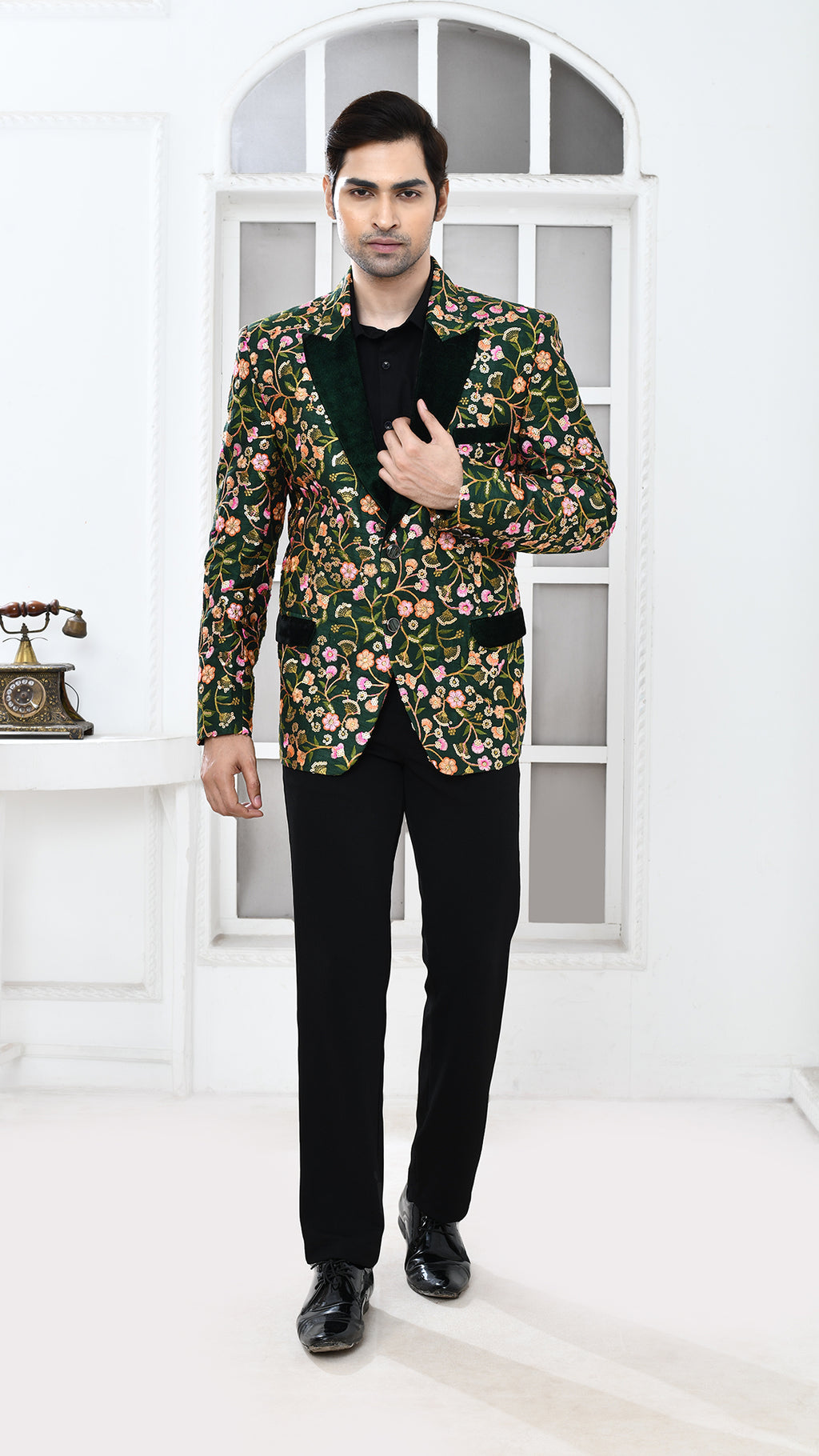 green Embroidered Indo Western jacket