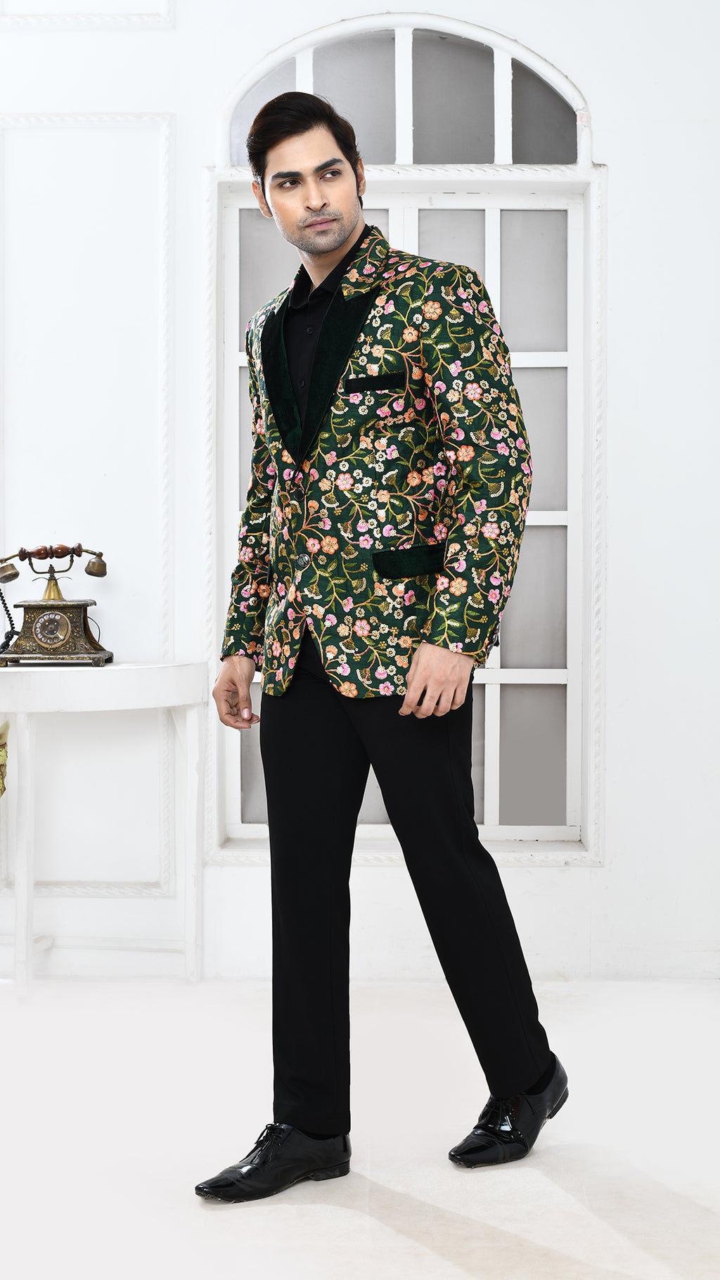 green Embroidered Indo Western jacket