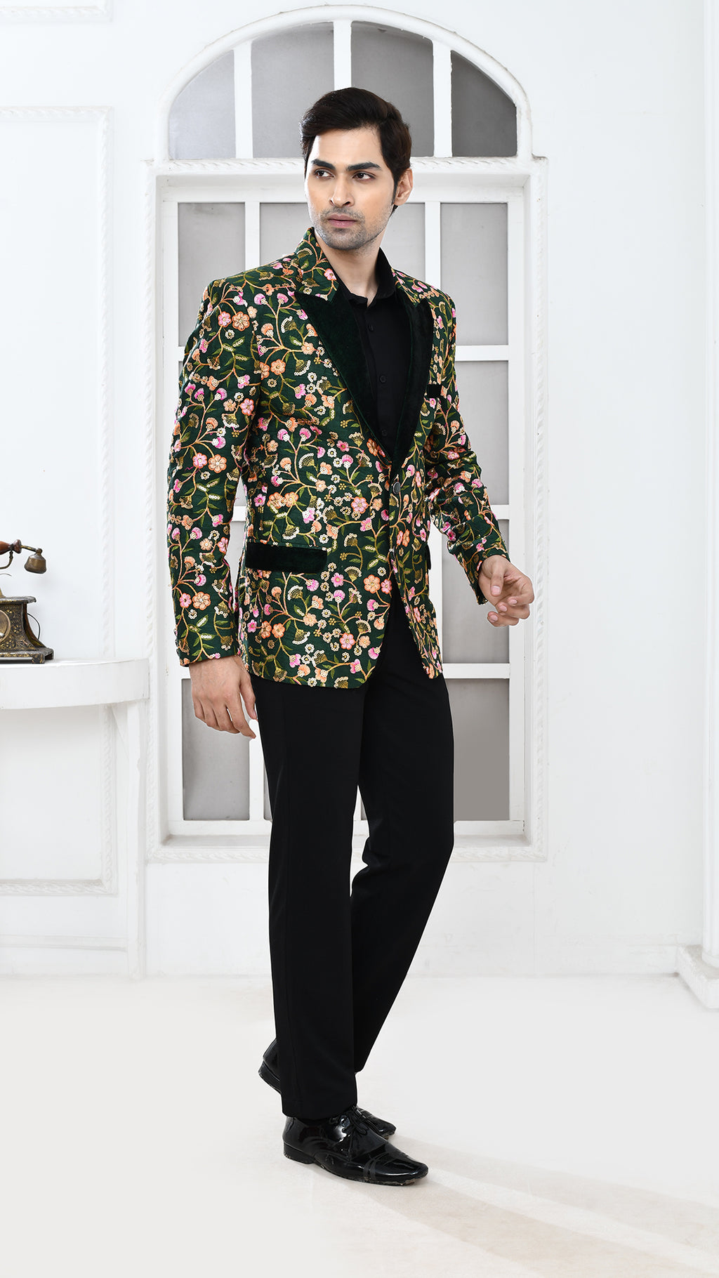 green Embroidered Indo Western jacket