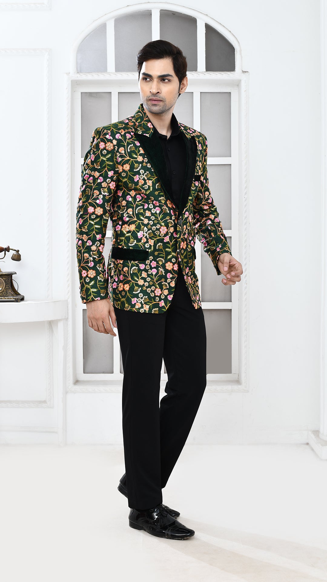 green Embroidered Indo Western jacket