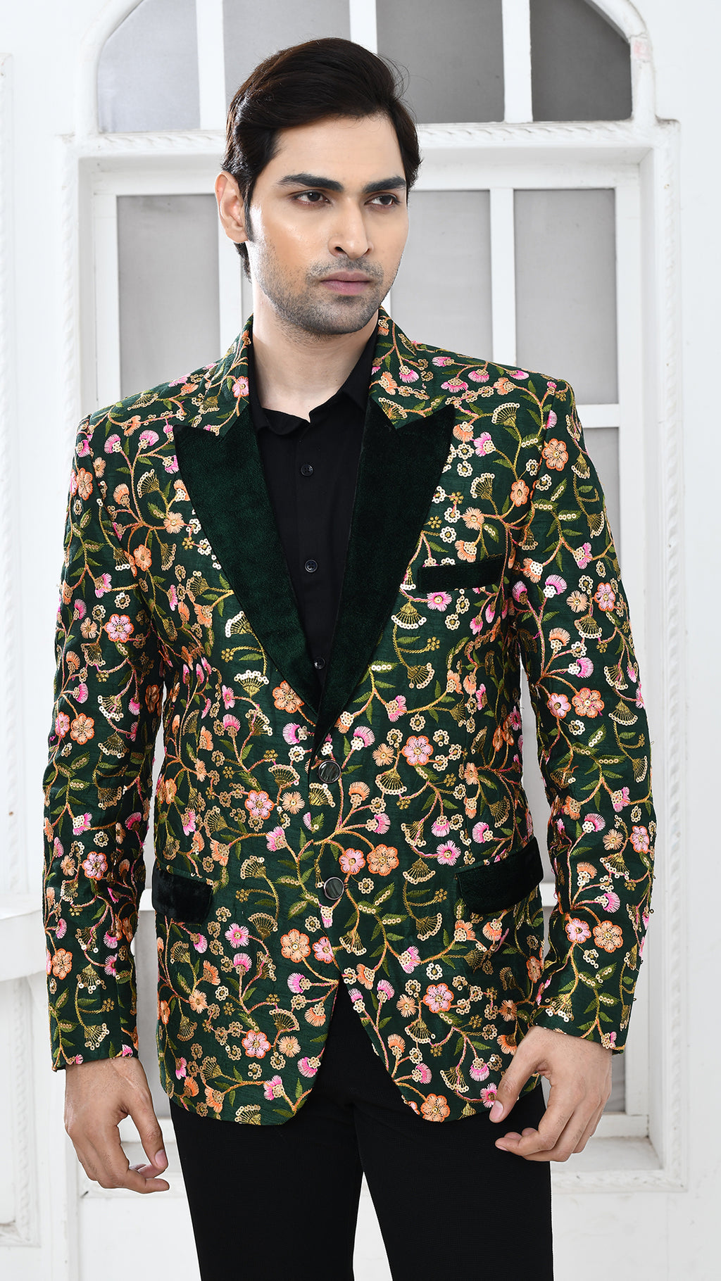 green Embroidered Indo Western jacket