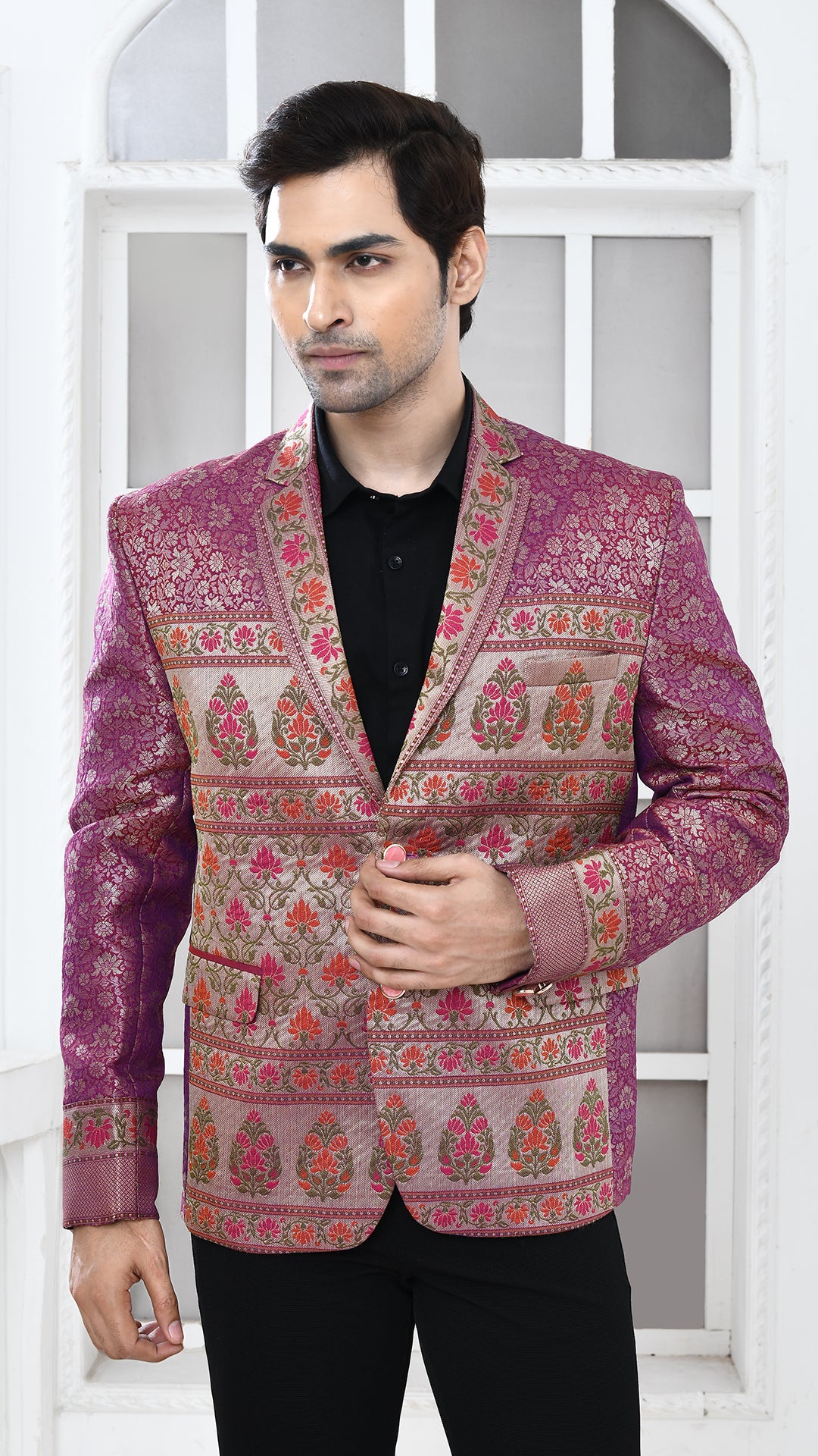 purple minakari banarasi Indo Western jacket