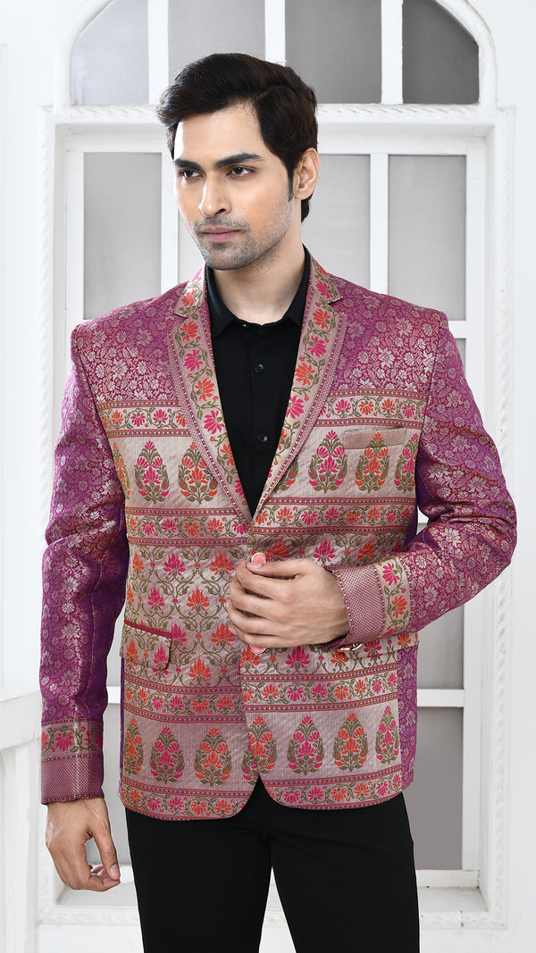 purple minakari banarasi Indo Western jacket