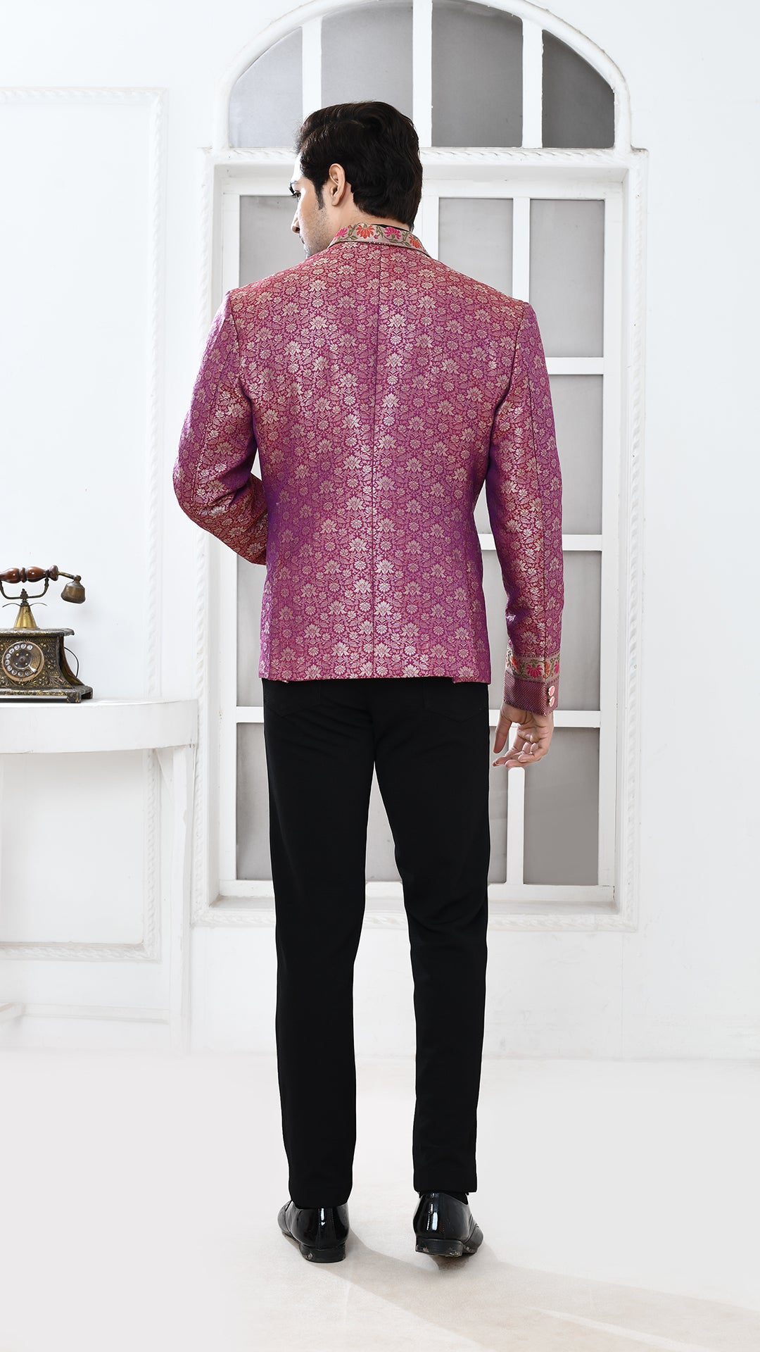 purple minakari banarasi Indo Western jacket