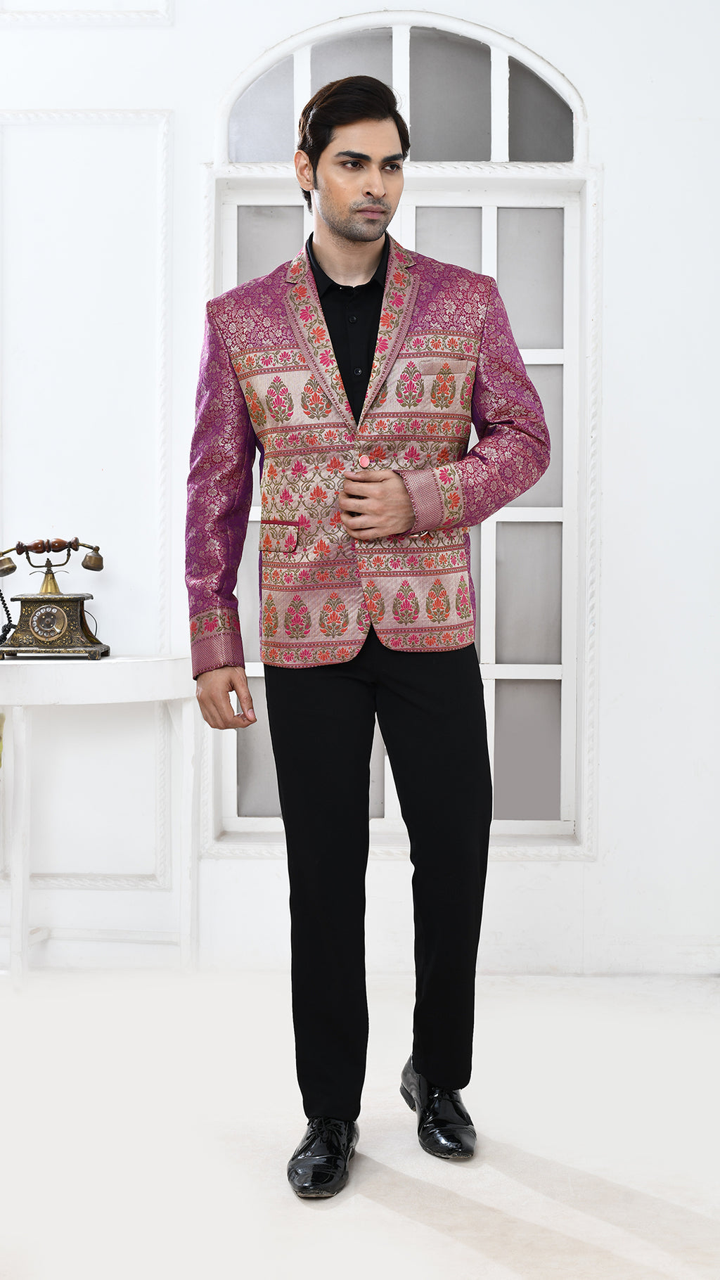 purple minakari banarasi Indo Western jacket