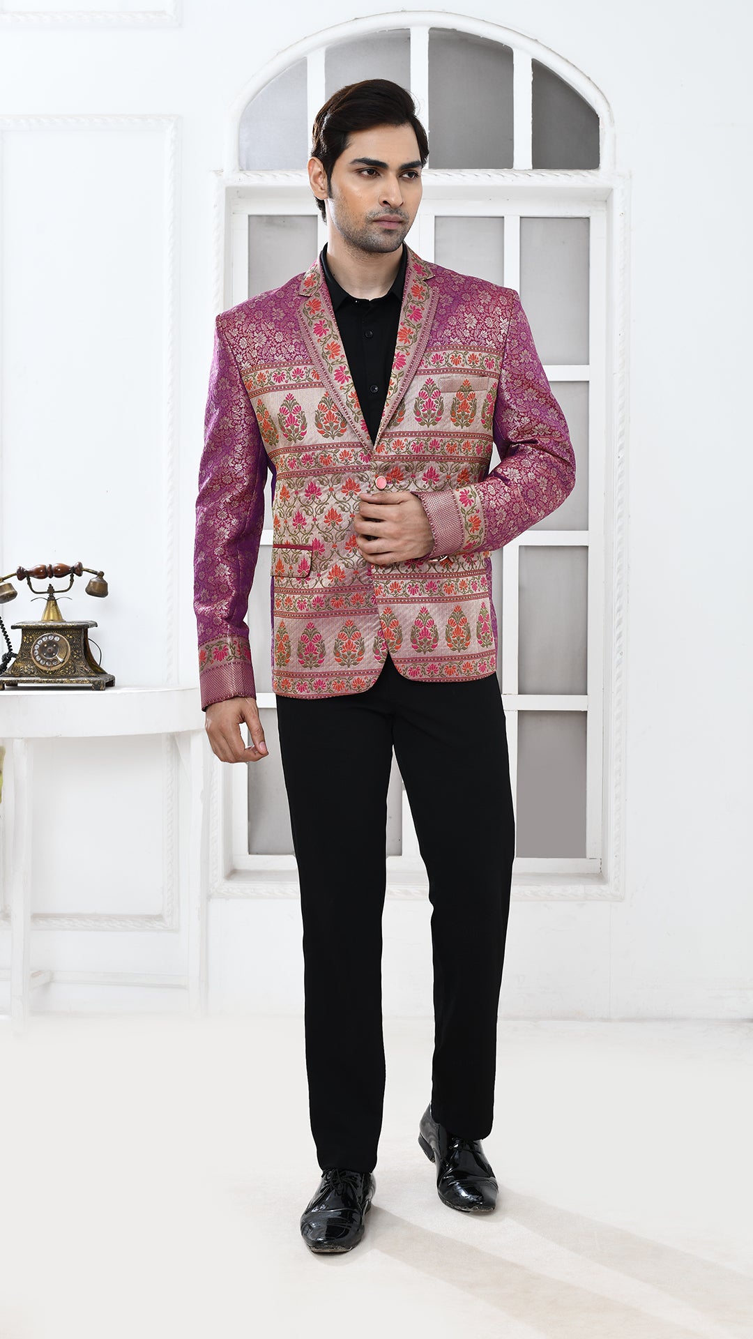 purple minakari banarasi Indo Western jacket