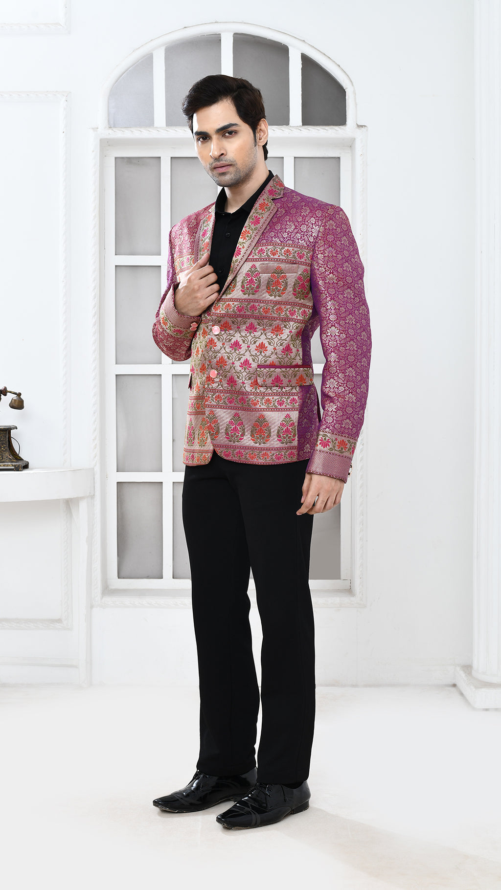 purple minakari banarasi Indo Western jacket