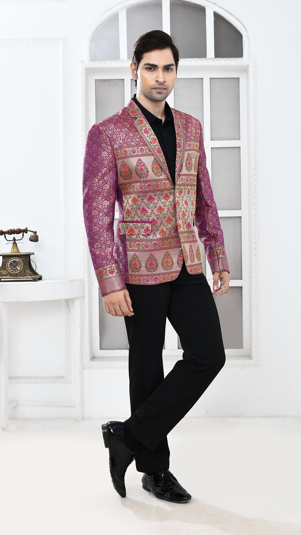 purple minakari banarasi Indo Western jacket