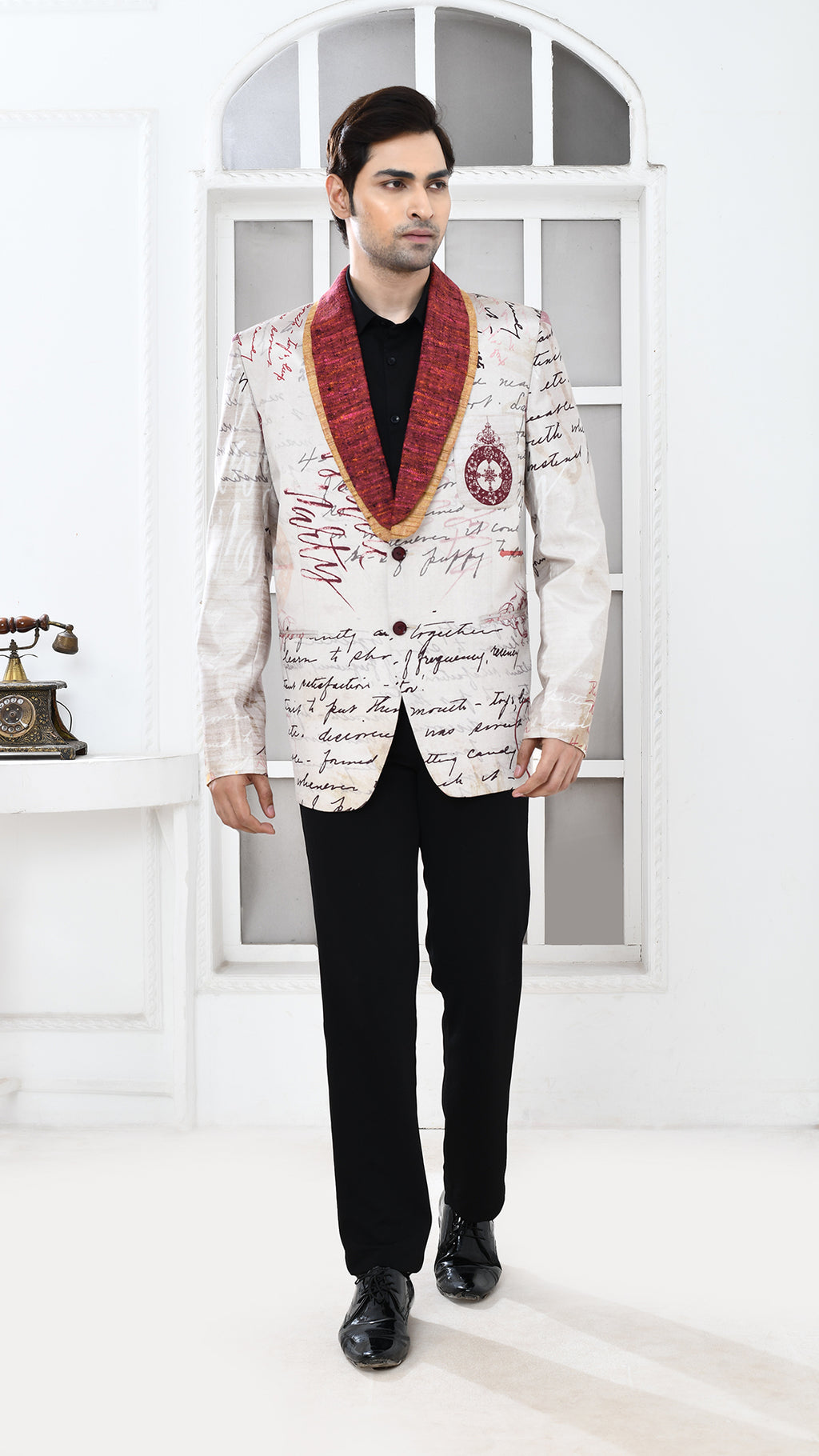 off white inscription moroon musturd collar