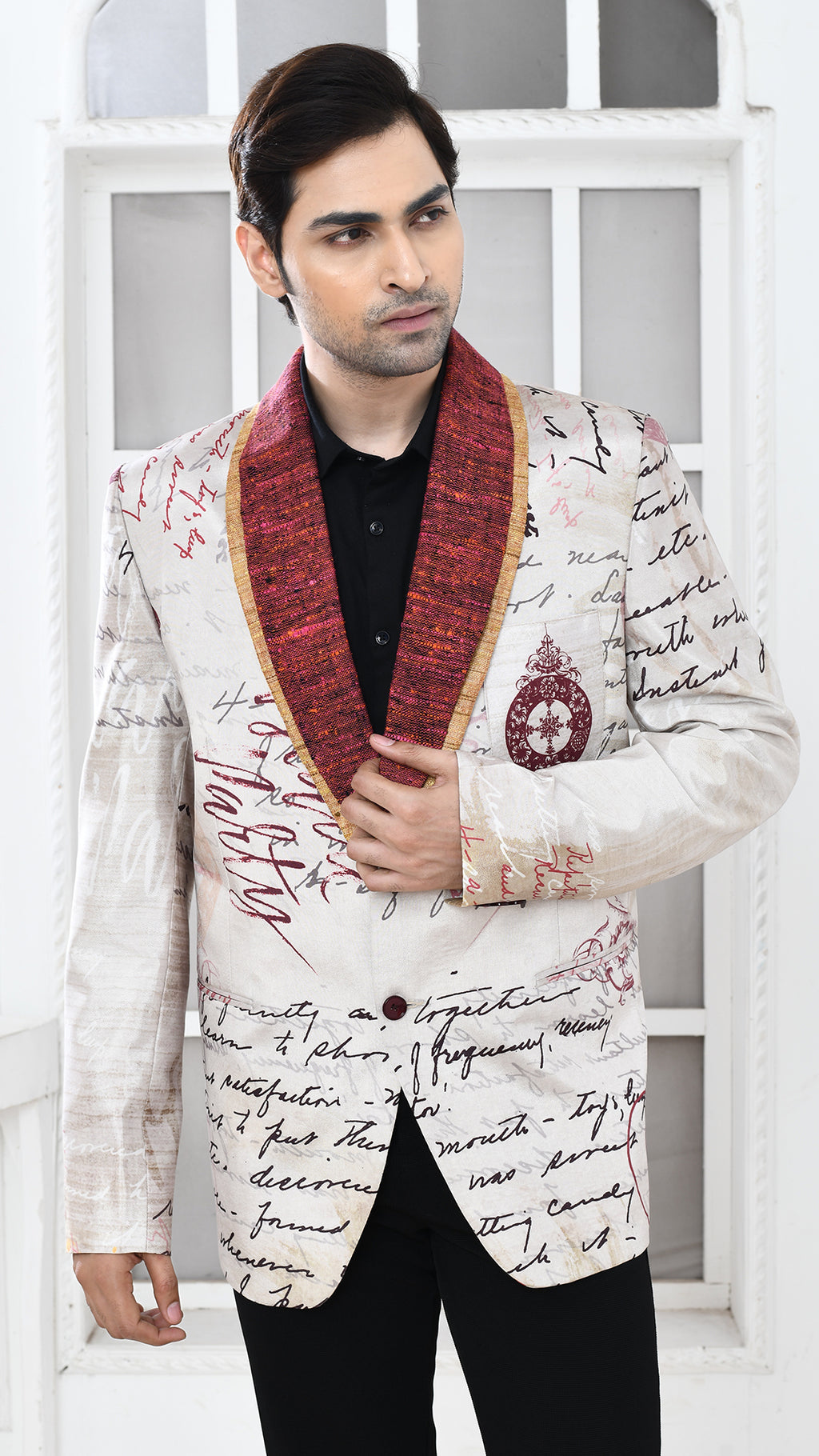 off white inscription moroon musturd collar