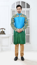blue/green tye dye sleve kantha silk panjabi
