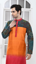 orange/ maroon black multicolor tye dye sleve kantha silk panjabi