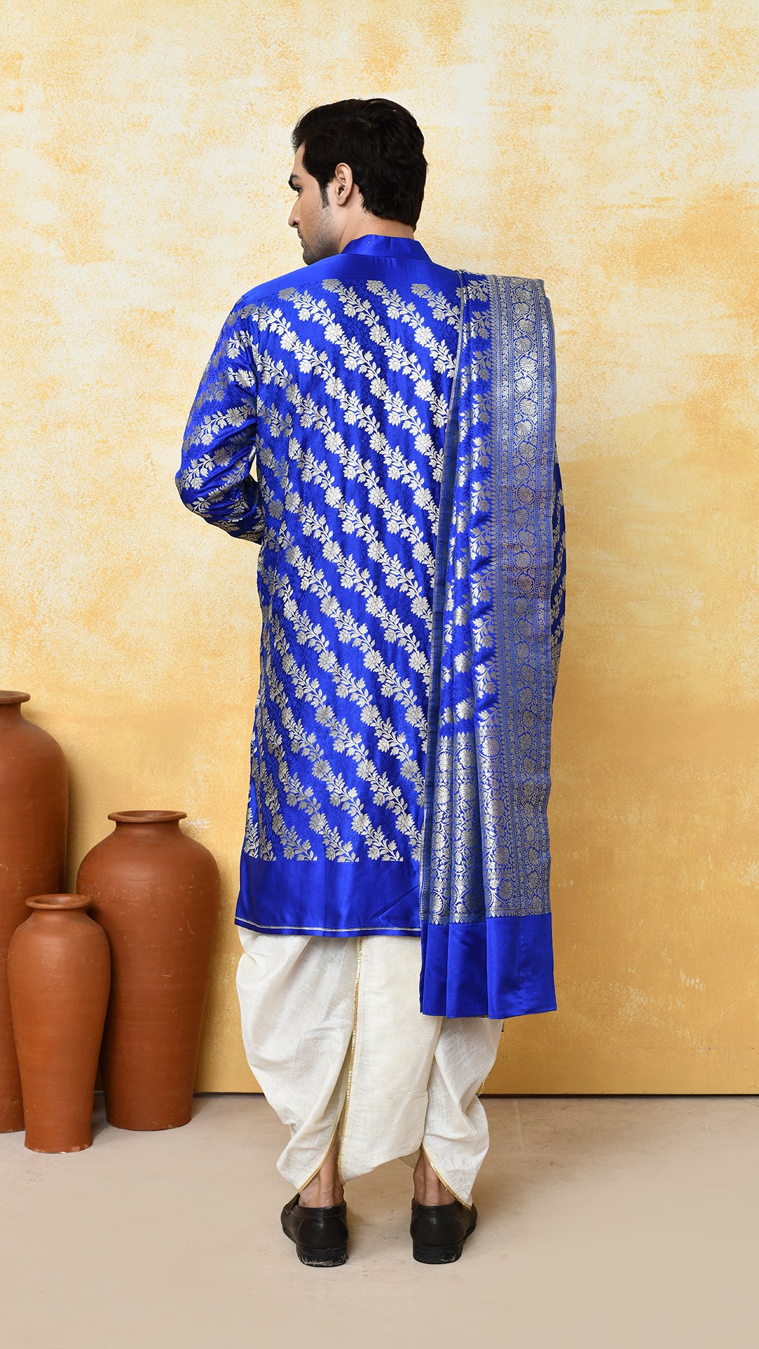 royal blue banarasi panjabi / chadar silk set