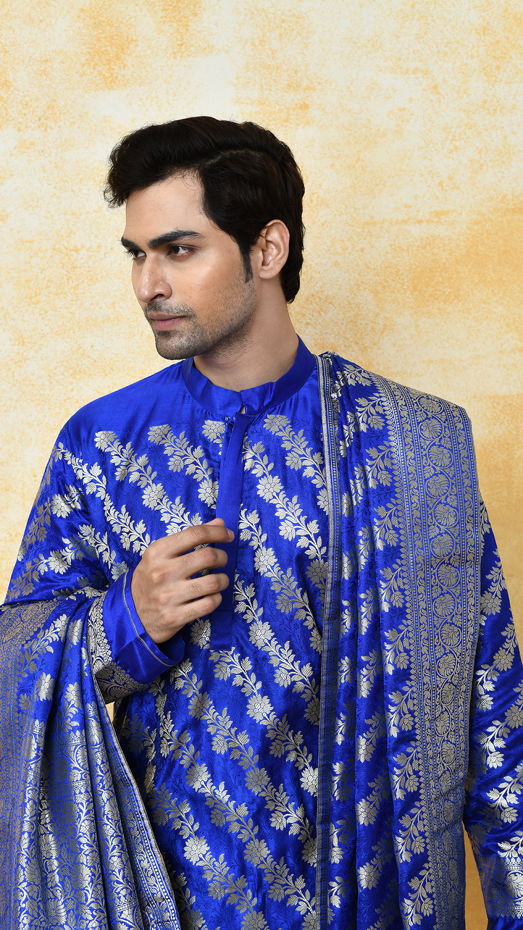 royal blue banarasi panjabi / chadar silk set