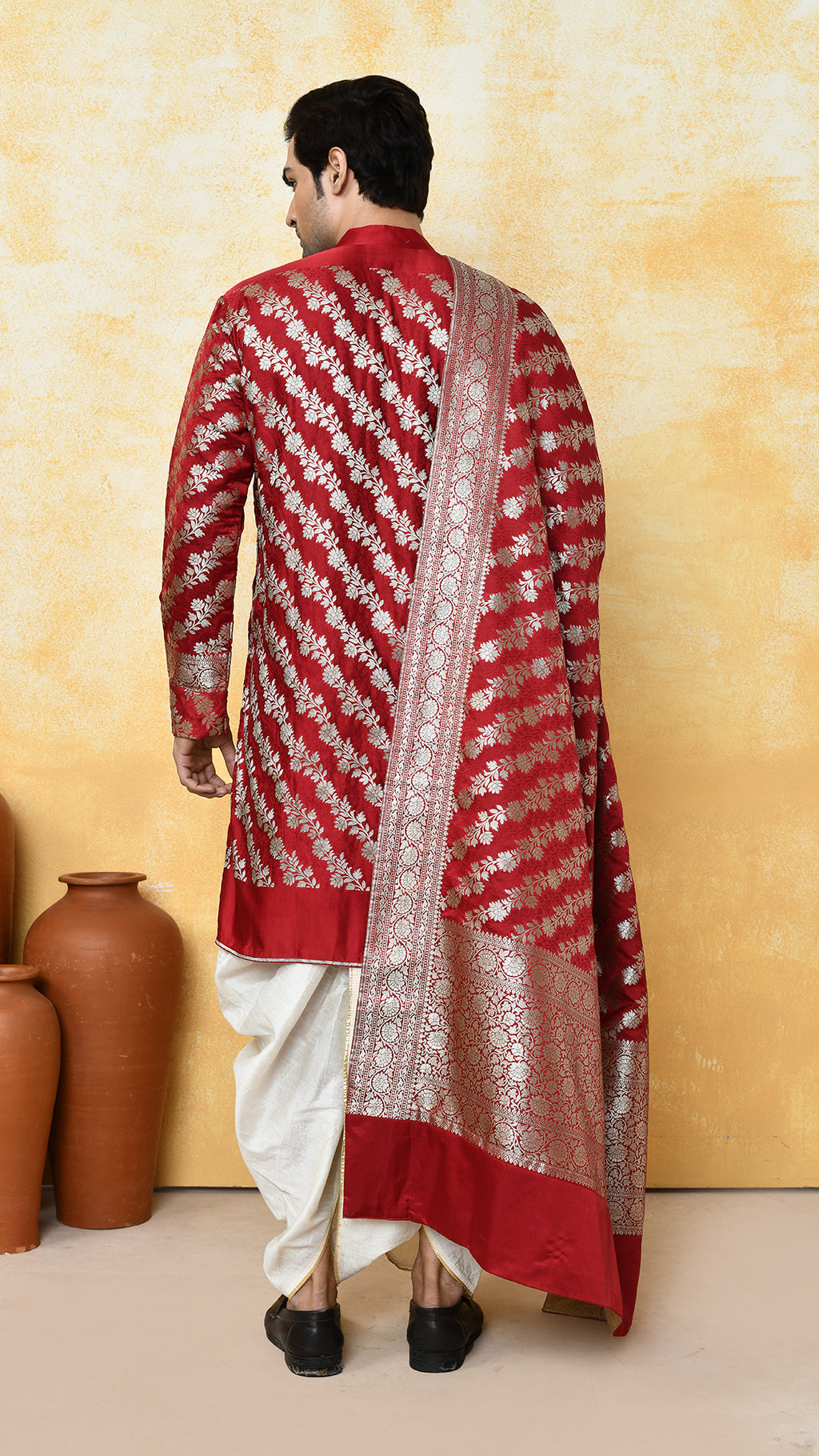 maroon banarasi panjabi / chadar silk set