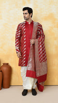maroon banarasi panjabi / chadar silk set