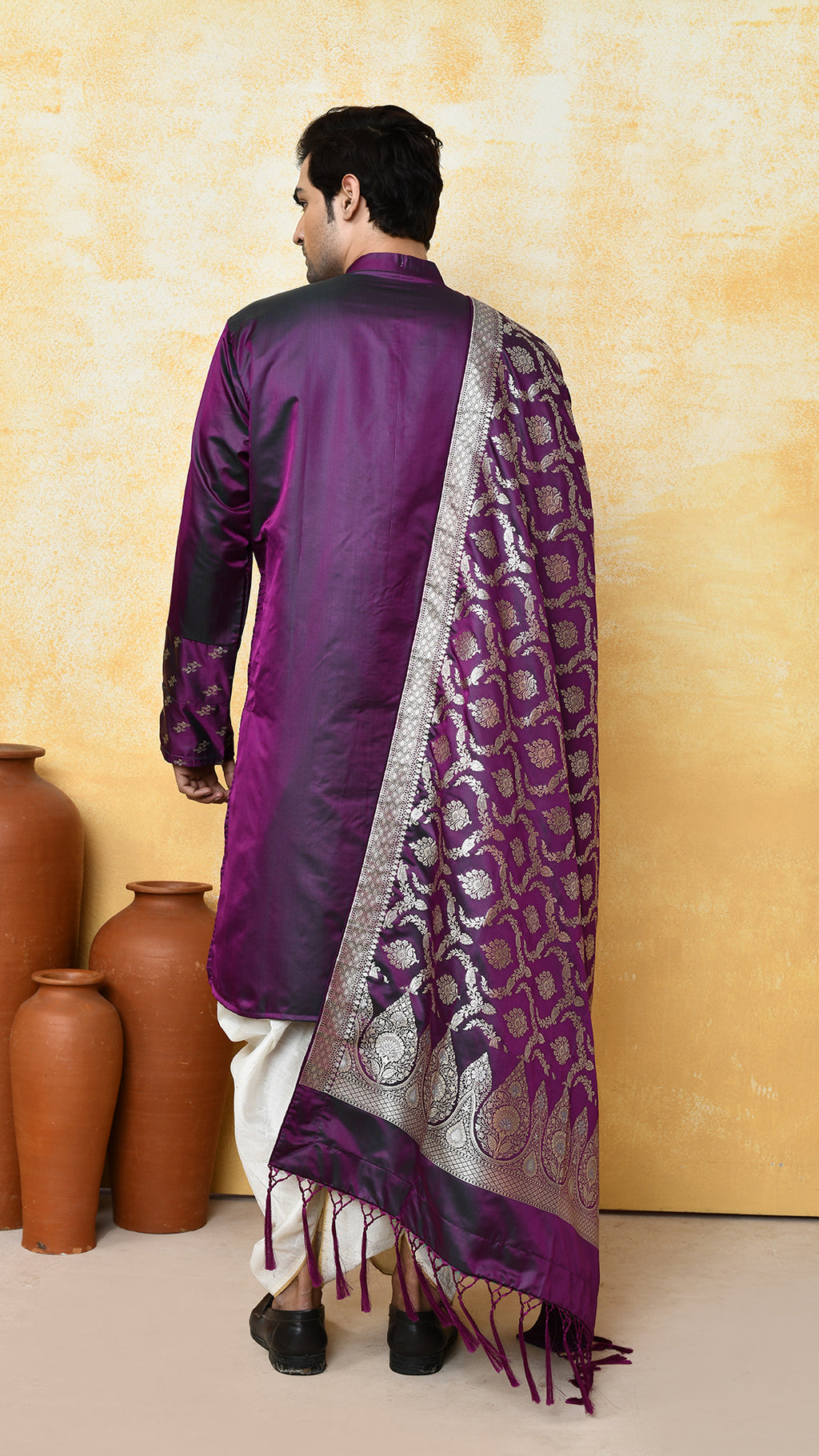 purple banarasi panjabi / chadar silk set
