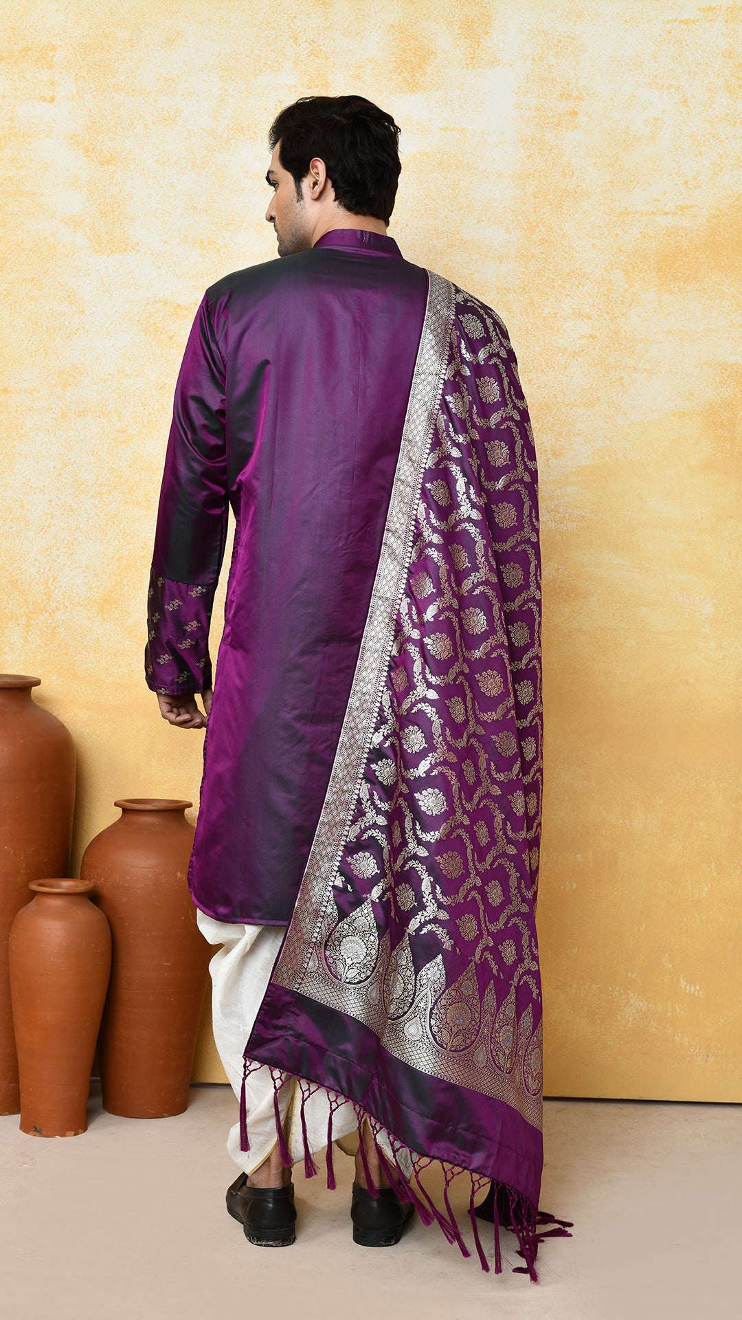 purple banarasi panjabi / chadar silk set