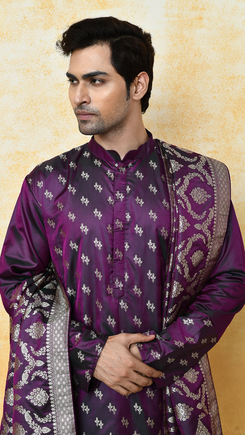 purple banarasi panjabi / chadar silk set