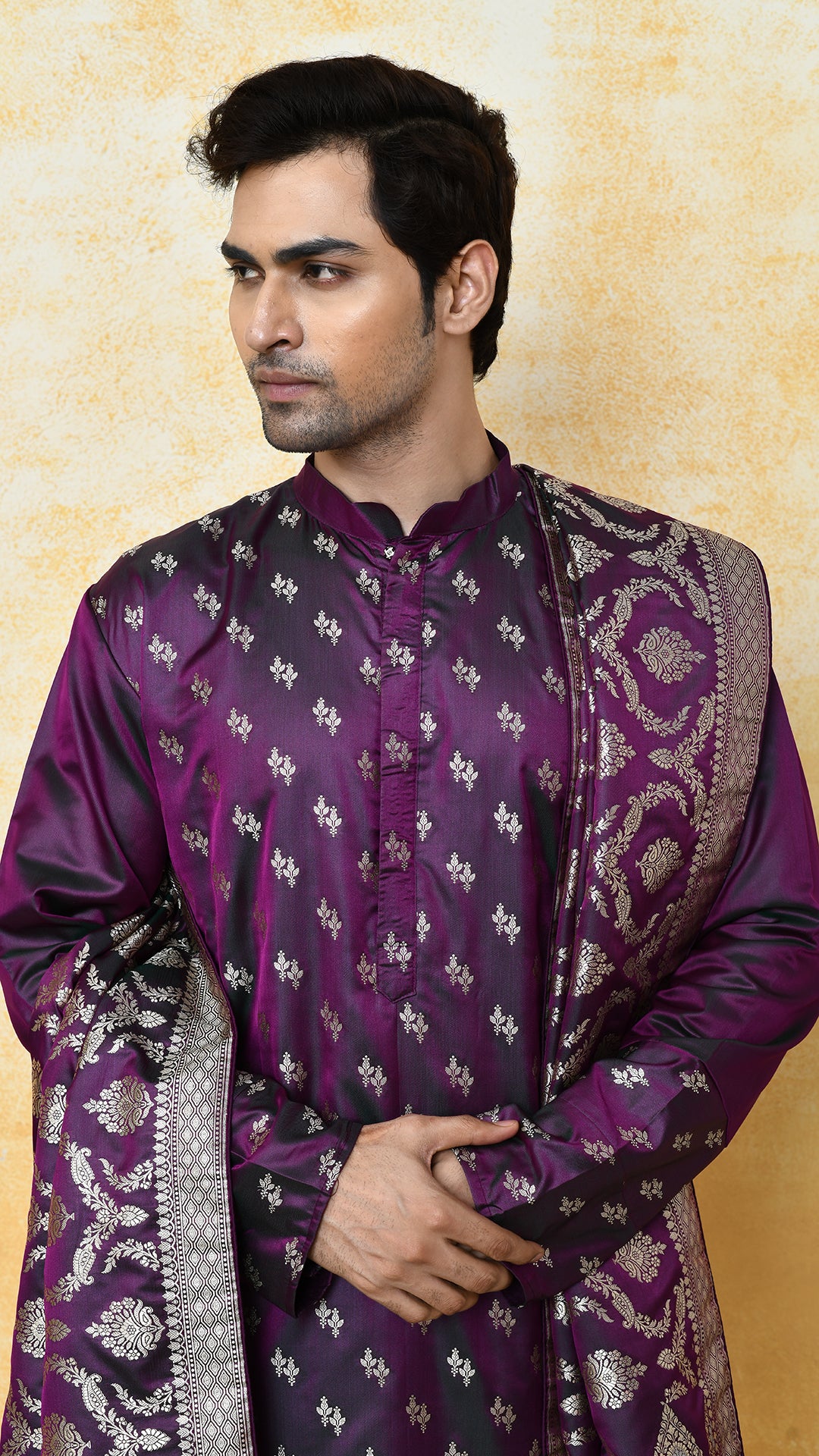 purple banarasi panjabi / chadar silk set