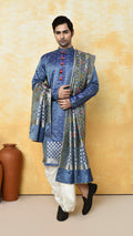 bluish grey banarasi panjabi / chadar silk set