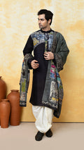 black punjabi/olivegreen chadar kolkatanama silk set