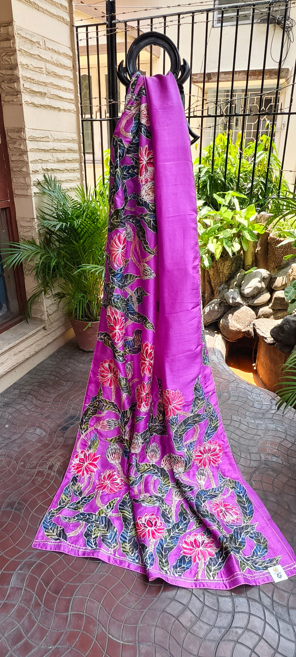 Silk Hand Batik Zardozi Pearl Work Bishnupur Silk Saree