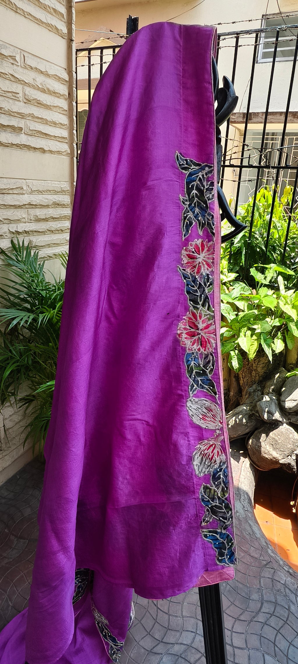 Silk Hand Batik Zardozi Pearl Work Bishnupur Silk Saree