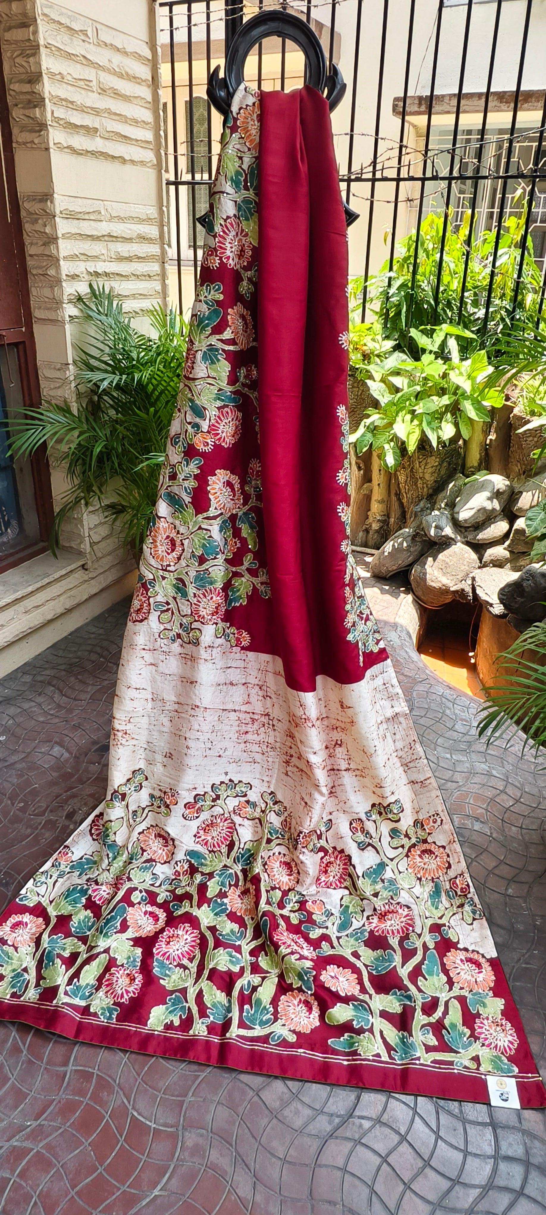 Silk Hand Batik Zardozi Pearl Work Bishnupur Silk Saree