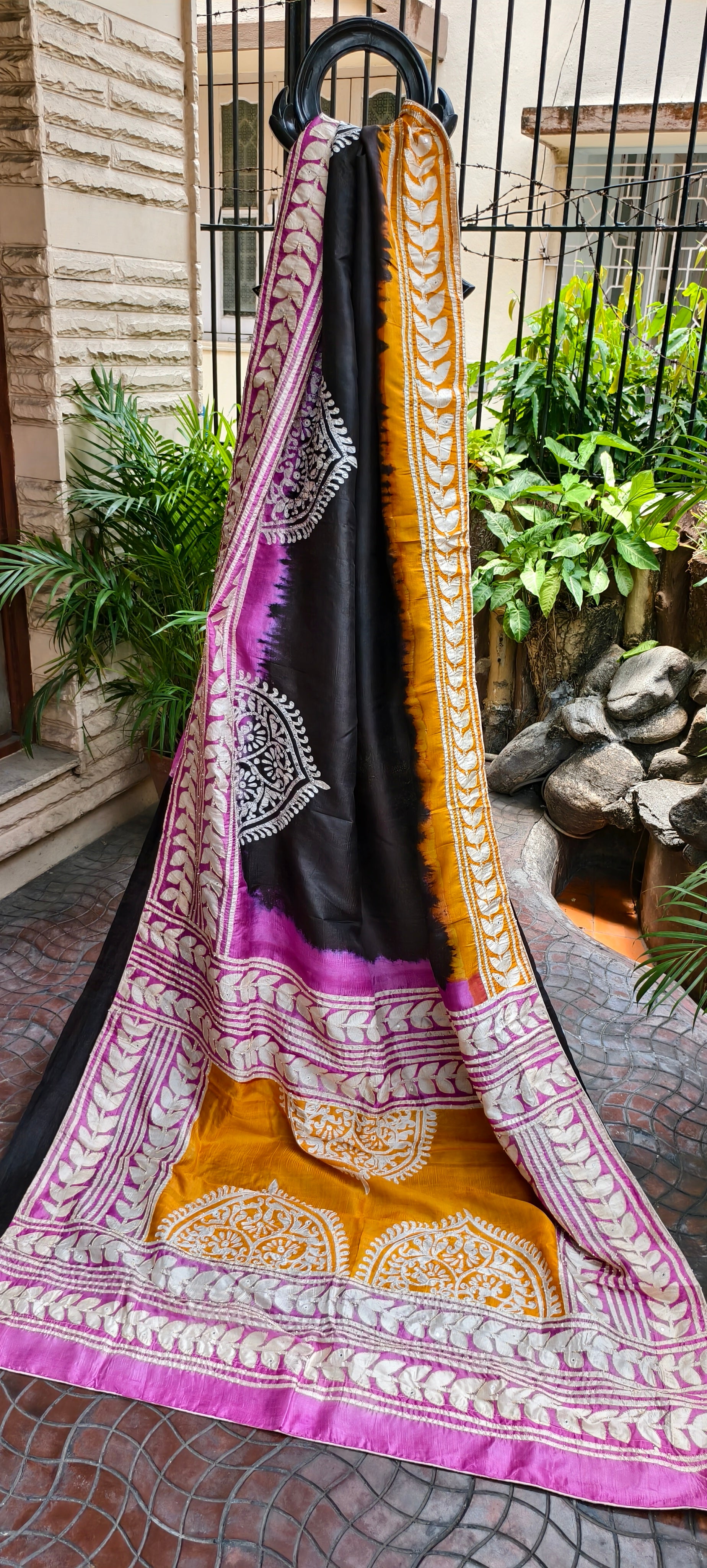 Silk Hand Batik Zardozi Pearl Work Bishnupur Silk Saree