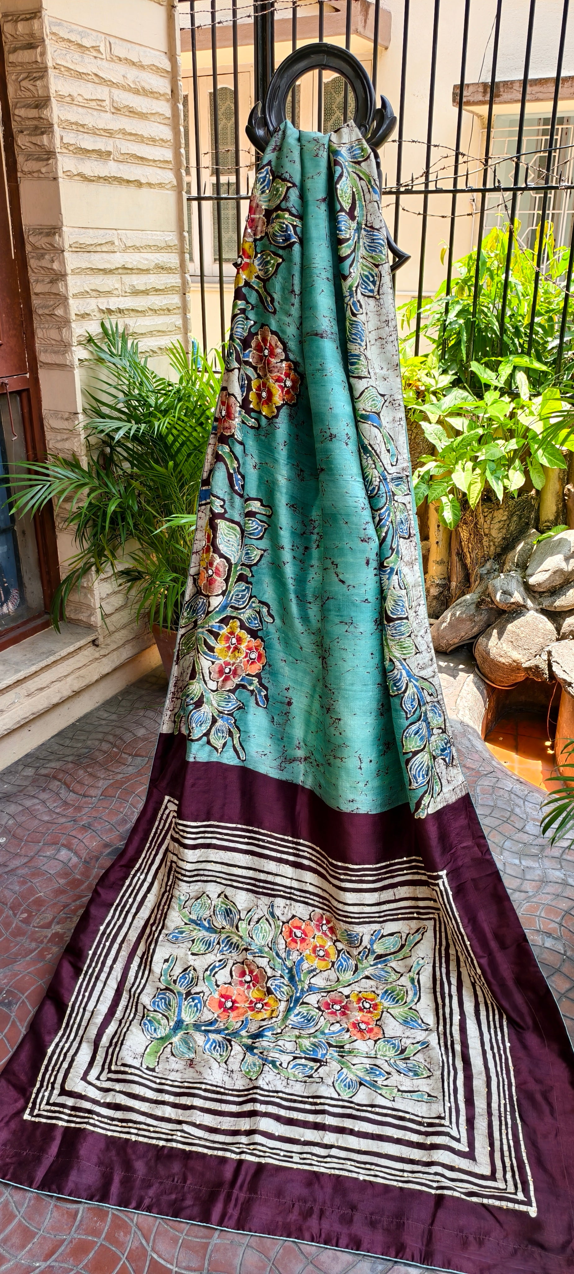 Silk Hand Batik Zardozi Pearl Work Bishnupur Silk Saree