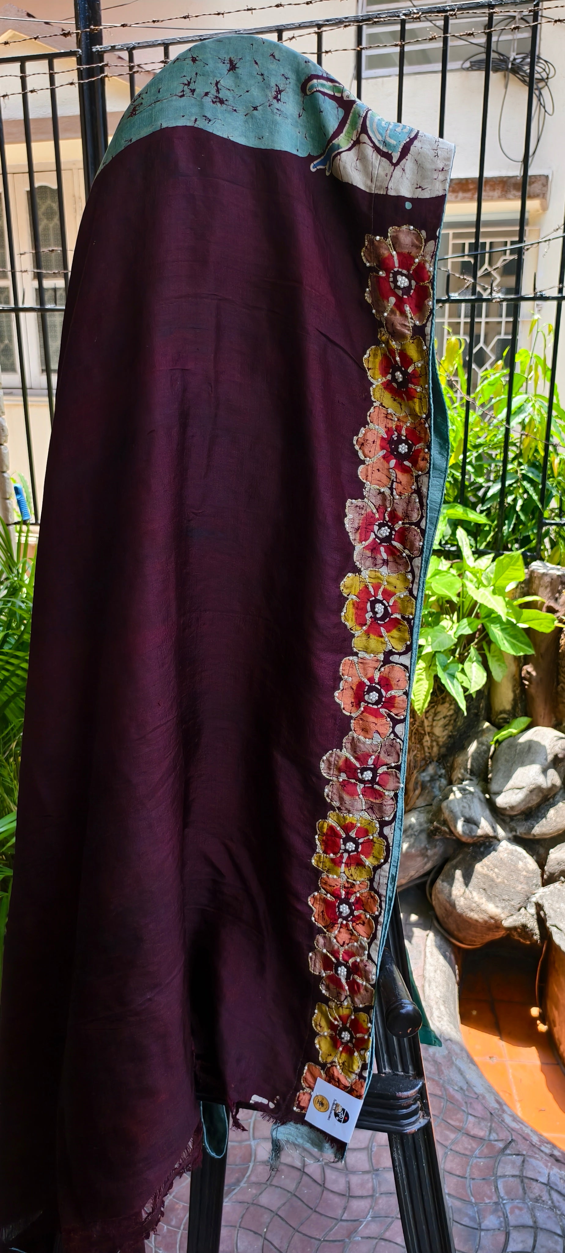 Silk Hand Batik Zardozi Pearl Work Bishnupur Silk Saree