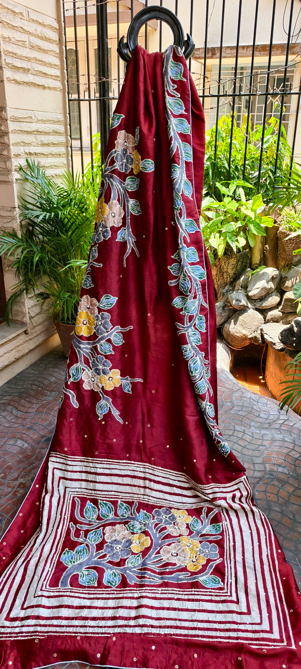 Silk Hand Batik Zardozi Pearl Work Bishnupur Silk Saree
