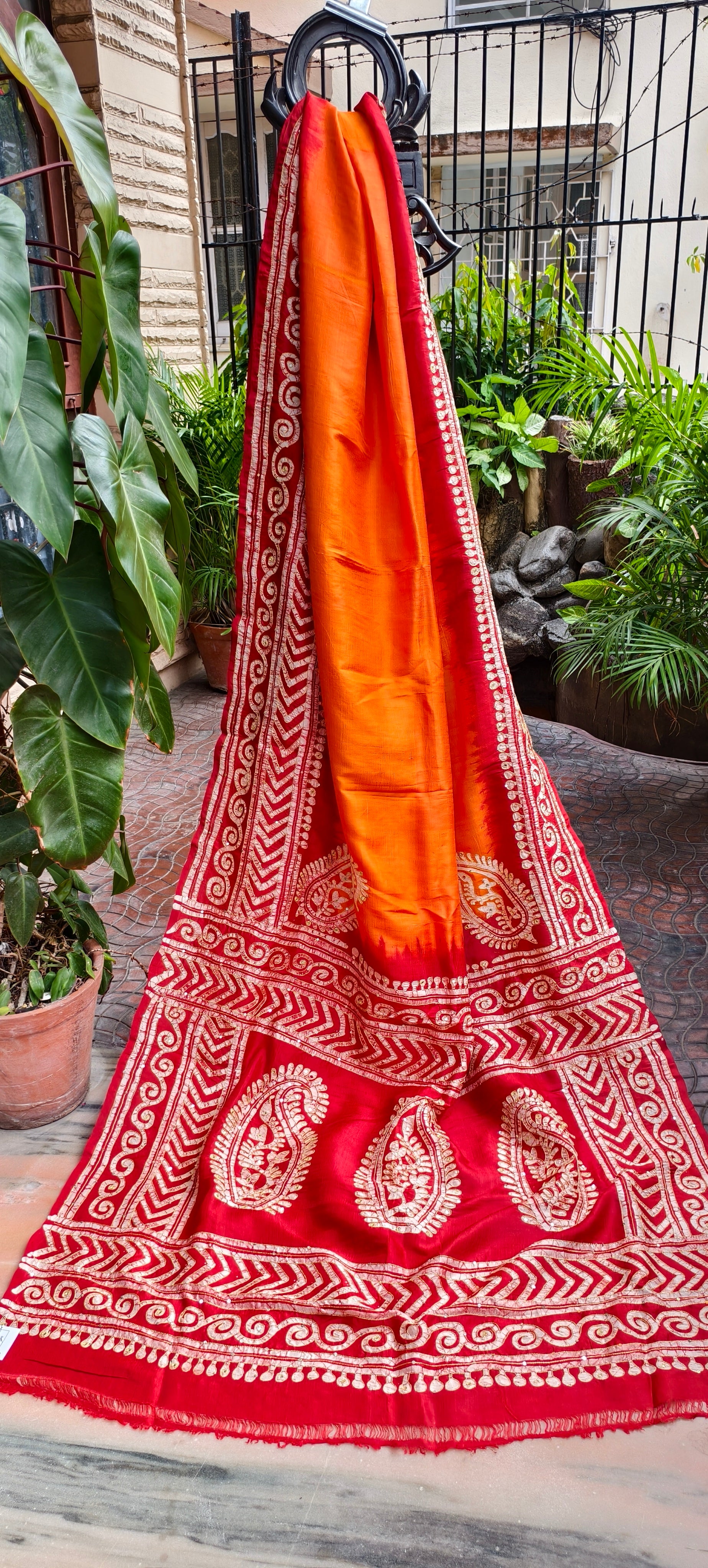 Silk Hand Batik Zardozi Pearl Work Bishnupur Silk Saree