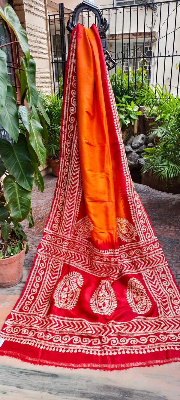 Silk Hand Batik Zardozi Pearl Work Bishnupur Silk Saree