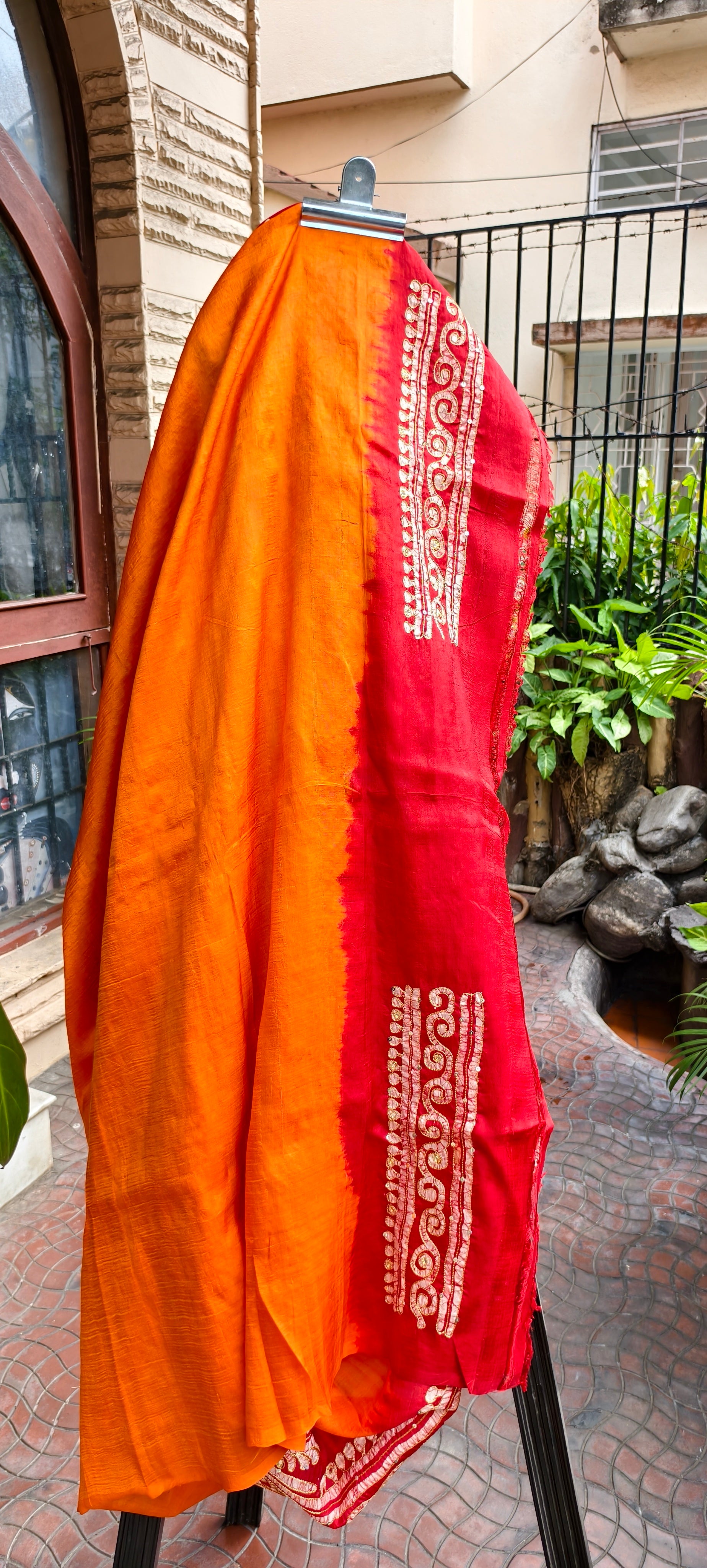 Silk Hand Batik Zardozi Pearl Work Bishnupur Silk Saree