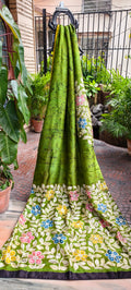 Silk Hand Batik Zardozi Pearl Work Bishnupur Silk Saree