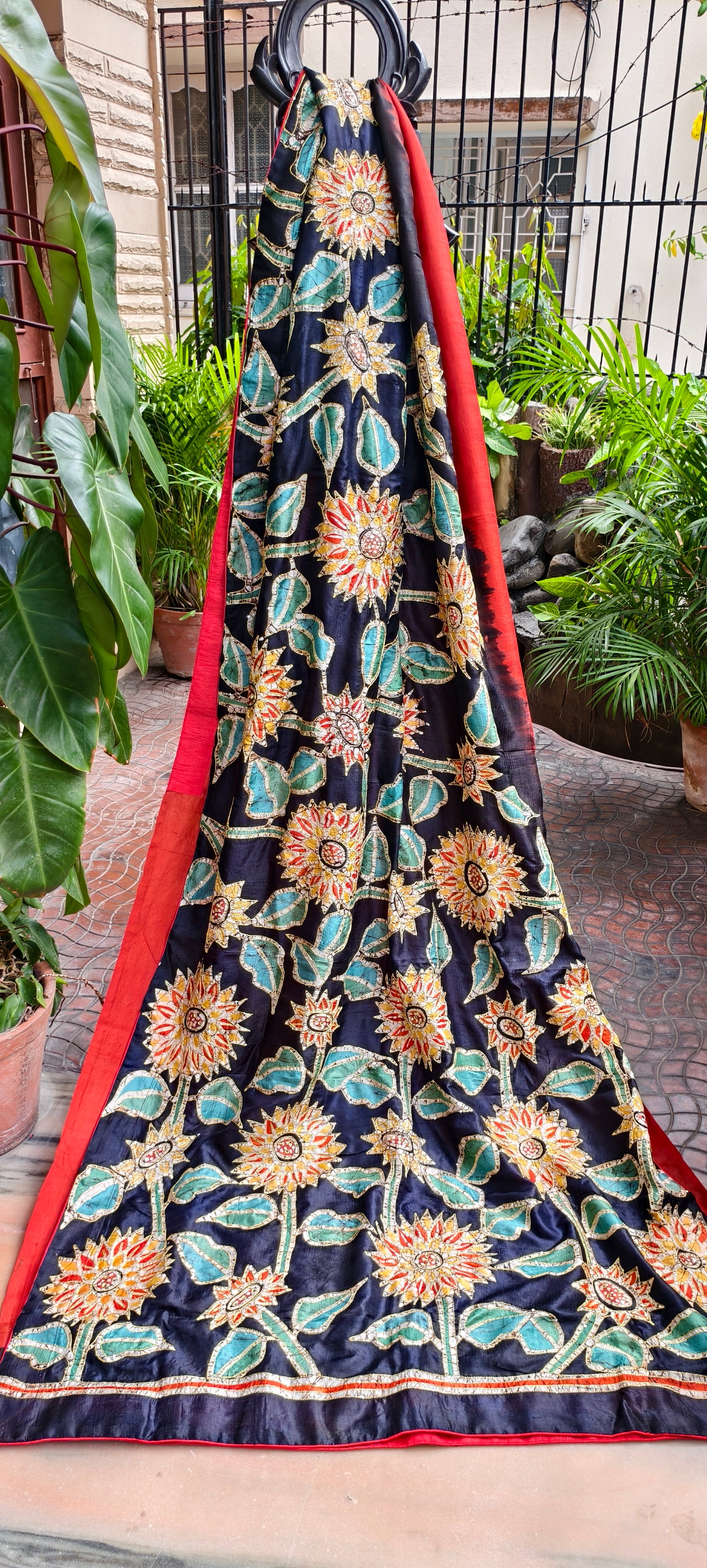 Silk Hand Batik Zardozi Pearl Work Bishnupur Silk Saree