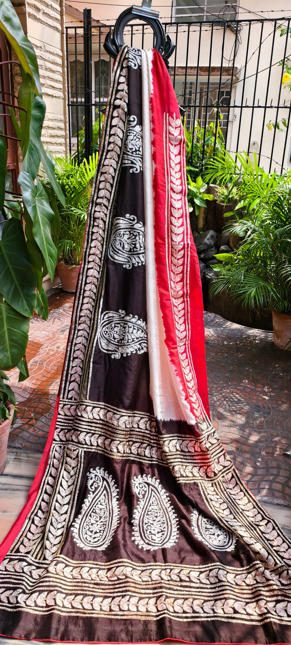 Silk Hand Batik Zardozi Pearl Work Bishnupur Silk Saree